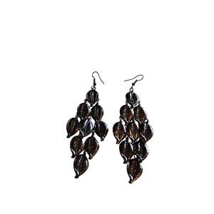 Gunmetal Chandelier Dangle Earrings Leaves Boho Retro Statement 3.5 inches Long